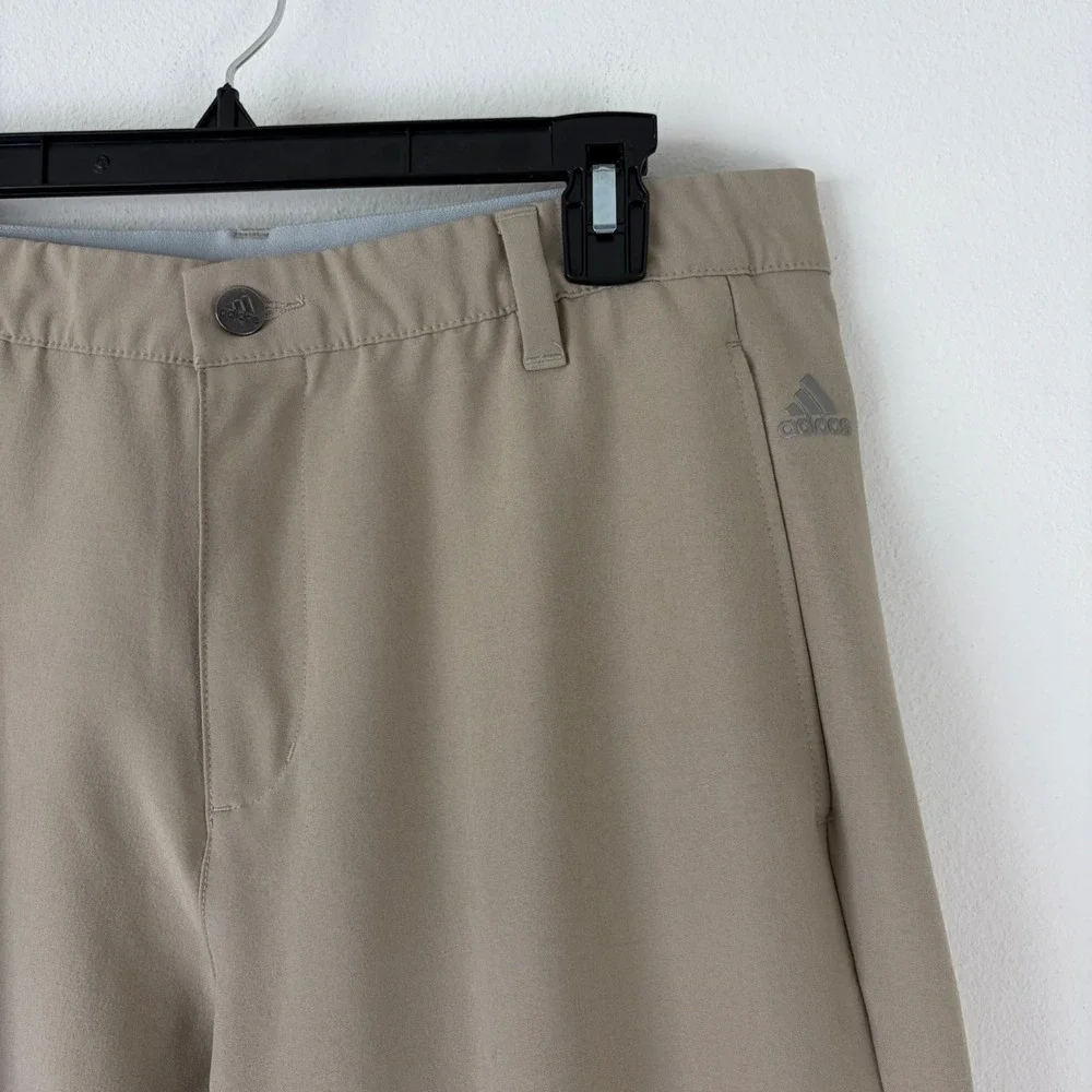Adidas Mens Golf Pants Tan Khaki Flat Front Performance Trousers 34x30
